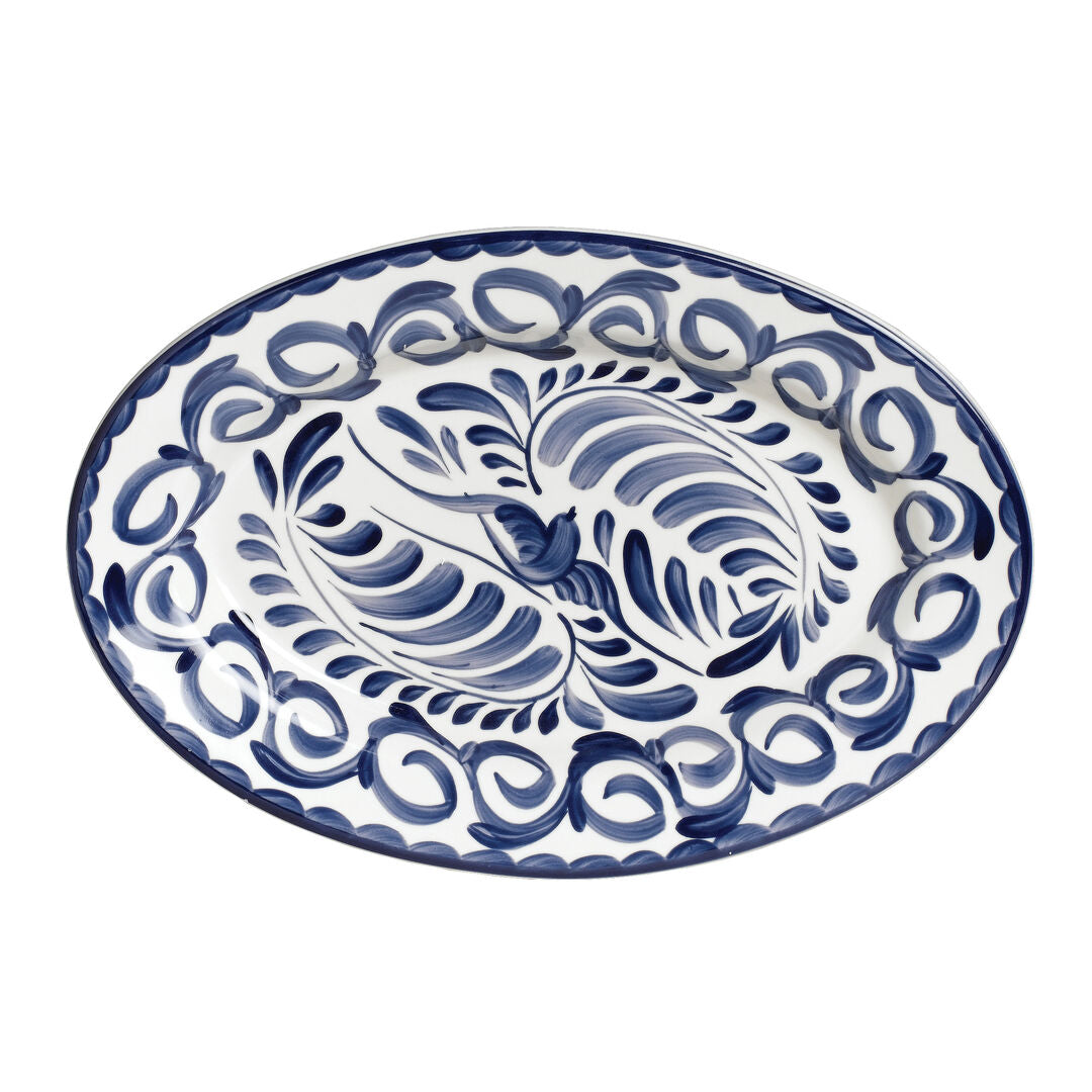 Puebla Blue Oval Platter Rolled Edge 34cm (13 1/2") - Pack 12