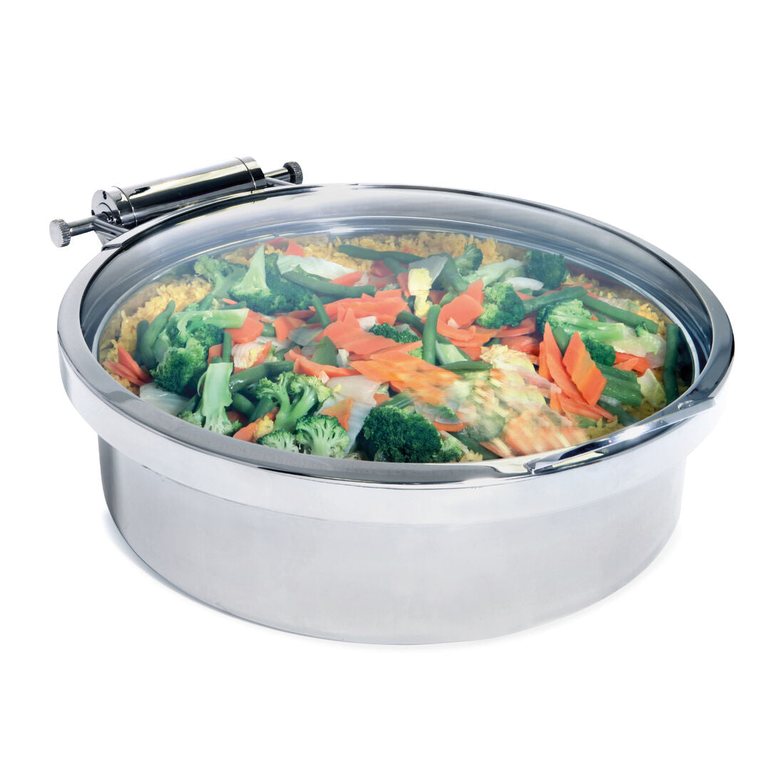 Stainless Steel Round Induction Chafer With Glass Lid 50.8x40.6x15.2cm 7.5ltr (20 x 16 x 6" 2gal) - Pack 1