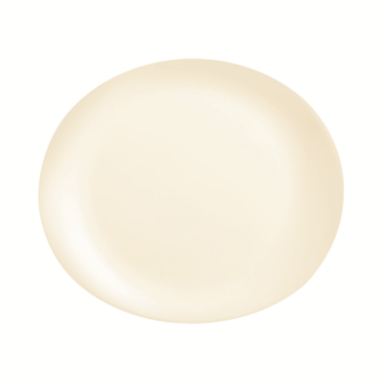 A smooth, oval-shaped cream-colored cosmetic sponge tip on a solid white background.