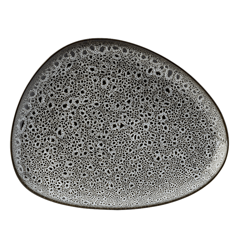 Black and white textured oval plate on a white background