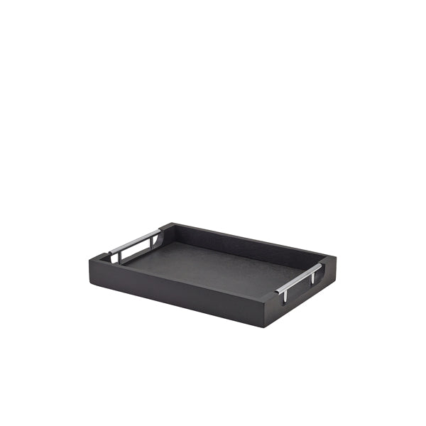 GenWare Solid Black Tray with Metal Handles 35 x 25cm - Pack 1