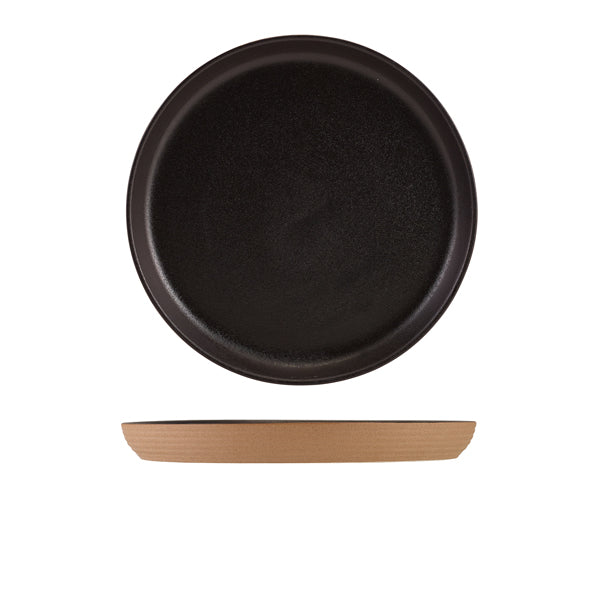 GenWare Kava Black Stoneware Ribbed Plate 25cm - Pack 6