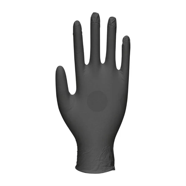 Black vinyl glove on a white background