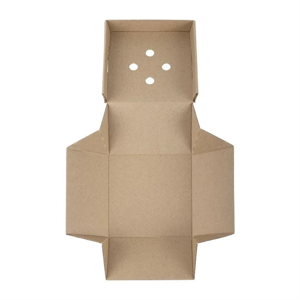 Brown cardboard box with holes on a white background