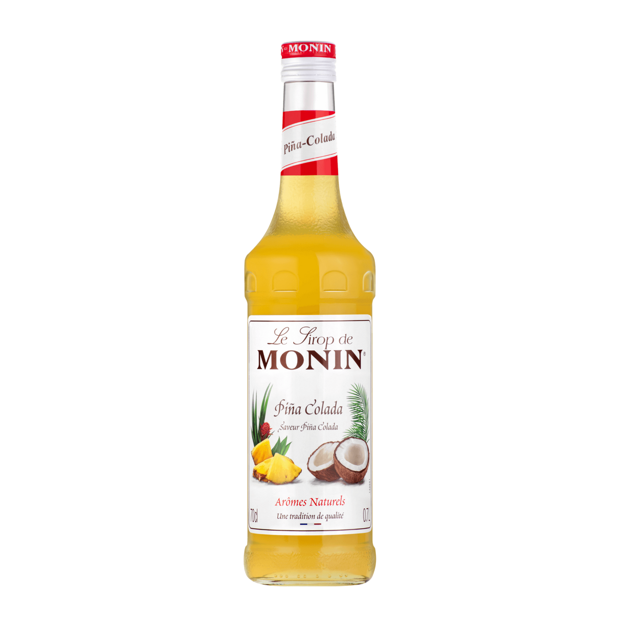 Monin Pina Colada syrup bottle on a white background