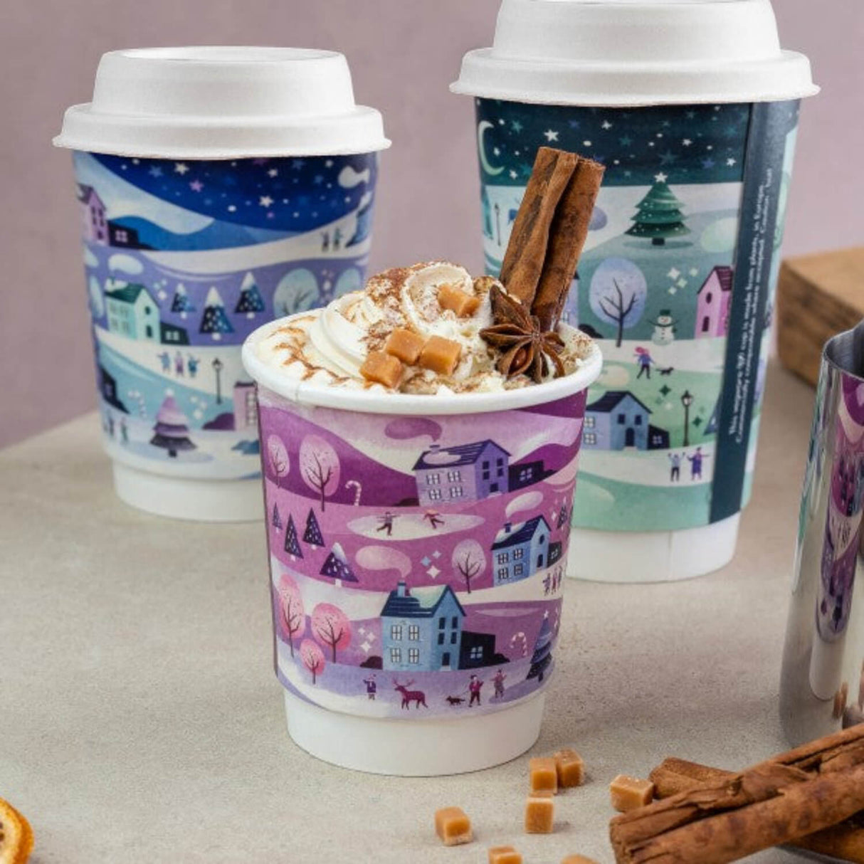 Vegware 8oz Compostable Double Wall Christmas Cups - Pack 500
