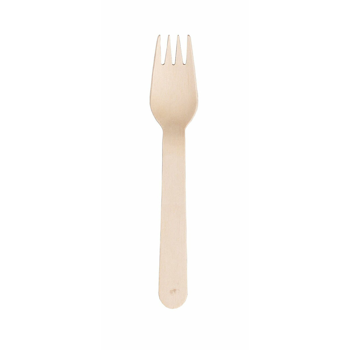 A single beige wooden fork against a white background.