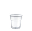 Clear plastic cup on a white background