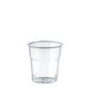 Clear plastic cup on a white background