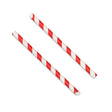 Two paper straws with alternating red and white diagonal stripes, shown on a plain white background.