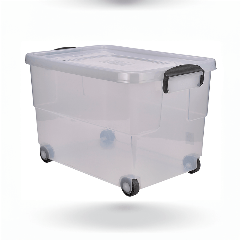 Storage Box 60L W/ Clip Handles On Wheels