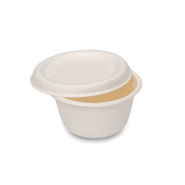 Biodegradable white cup with lid on a white background