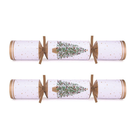 Two Christmas crackers with a festive design on a white background
