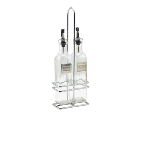 Square Glass Oil & Vinegar With Chrome Stand