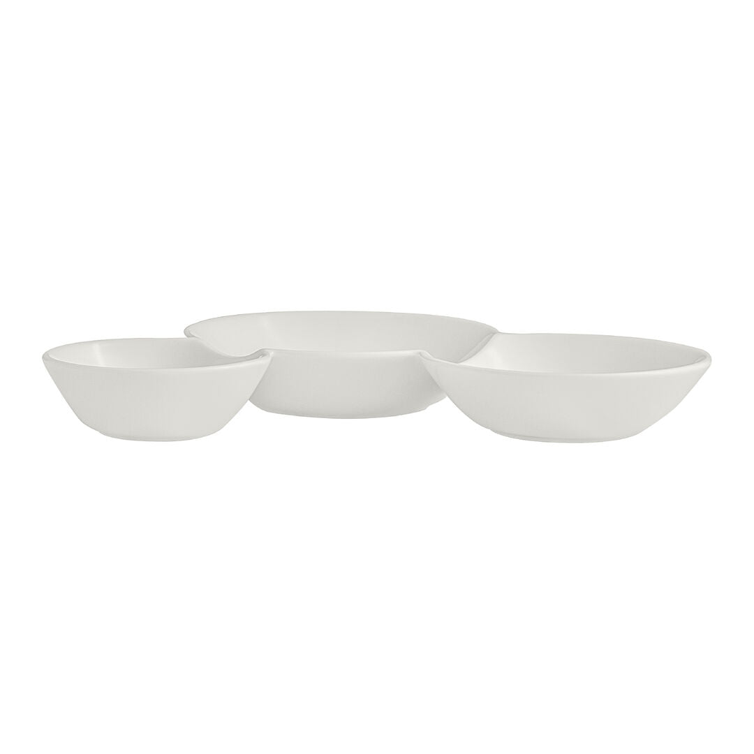 White Album 3 Compartment Gourmet Sauce Dish 18 x 2.5cm 20cl (7 1/8 x 1" 7oz) - Pack 12