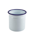 Enamel Cutlery Holder White with Blue Rim 11.5cm Dia