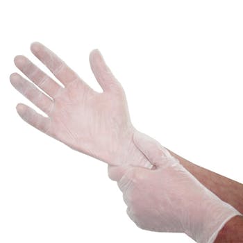 White disposable glove on a white background