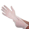 White disposable glove on a white background