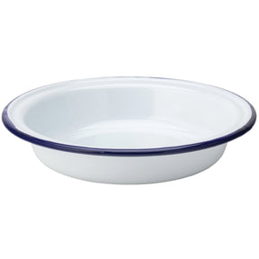 Enamel Round Pie Dish White & Blue 26cm