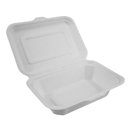White disposable food container with lid on a white background