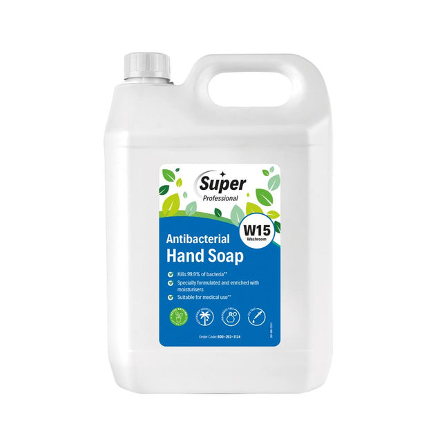 Super Professional Antibacterial Hand Soap container on a white background