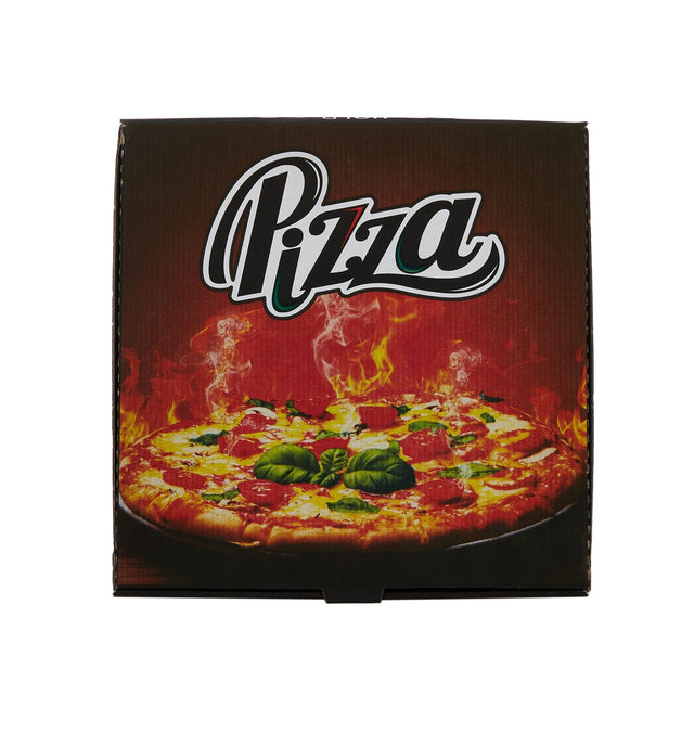 Pizza box with a pizza graphic and 'Pizza' text on a white background