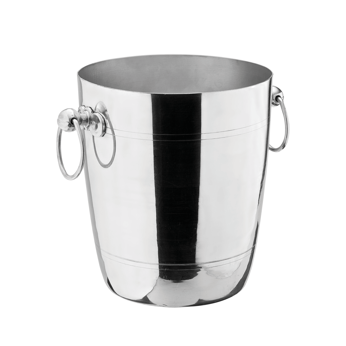 Stainless steel wine cooler bucket on a white background