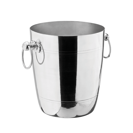 Stainless steel wine cooler bucket on a white background