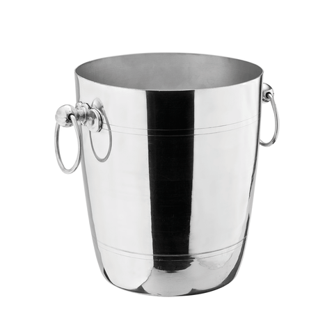 Stainless steel wine cooler bucket on a white background