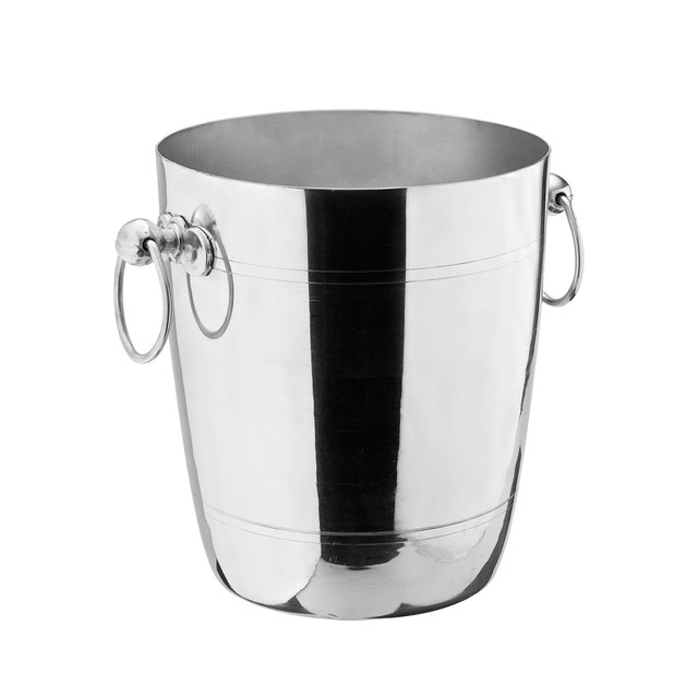Stainless steel wine cooler bucket on a white background
