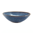 Aqua Blue organic shaped porcelain bowl with a rolled edge and unique glaze, on a plain background.