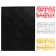 black peg board with red, grey and yellow letters