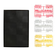 A black peg board with three sets of letters in yellow, white, and red colors displayed on the right side.
