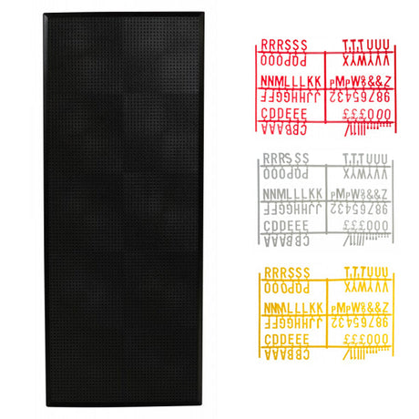 Black peg board with medium letter set, displaying a series of letters in various colors (yellow, white, and red) that can be used for menu display.