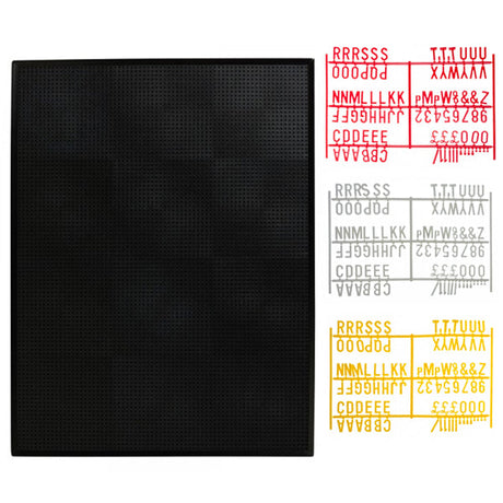 A black peg board with a set of medium-sized letters in various colors including yellow, white, and red, used for displaying a menu.