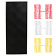 A black peg board with a set of small letters in yellow, white, and red placed beside it.