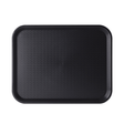 Black rectangular tray with textured surface on a white background