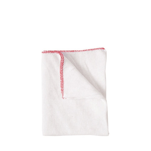 White cloth with red trim on a white background