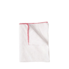 White cloth with red trim on a white background