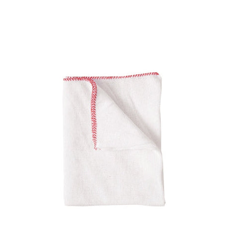 White cloth with red trim on a white background