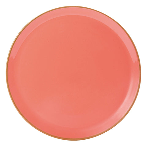 Coral-colored plate on a white background