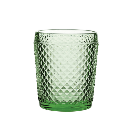 Green textured glass tumbler on a white background