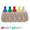 Mop head with colorful attachments on a white background, featuring 'Proudly made in Britain' and 'Eco-friendly cleaning' logos.