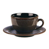 brown ceramic cup and saucer on a white background