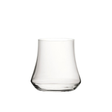 A clear glass with a modern, conical design intended for aroma concentration when drinking.