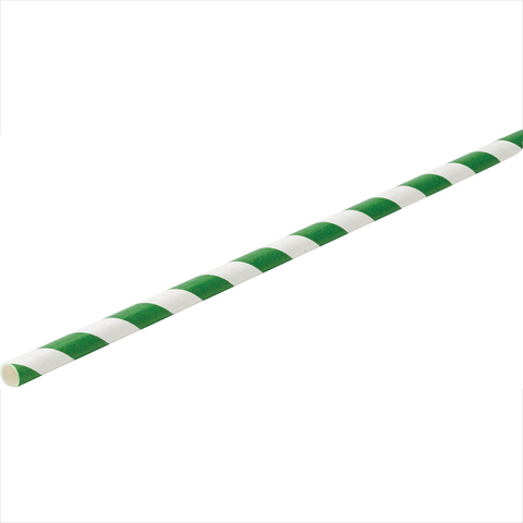 Paper Green Stripe Straw 8" (20cm)