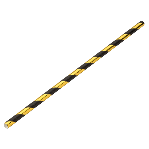 Paper Gold/Black Stripe Straw 8" (20cm) Box of 250