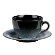 black and grey bowl shaped cup and matching saucer