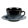 black and grey bowl shaped cup and matching saucer