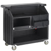 Black utility cart with storage bins on wheels